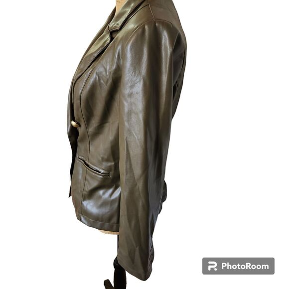 G by Giuliana Blazer Womens SZ Small Faux Leather Military Inspired Olive Green - Picture 3 of 6